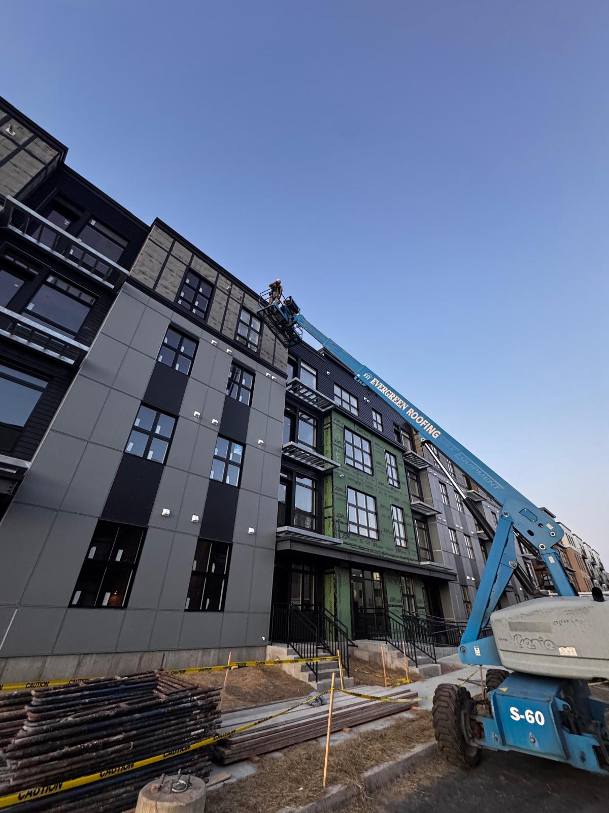 Large commercial building exterior painting project